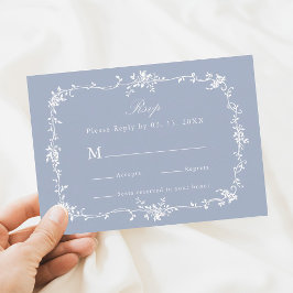 Dusty Blue Classic Victorian Blommigt Ram Bröllop OSA Kort