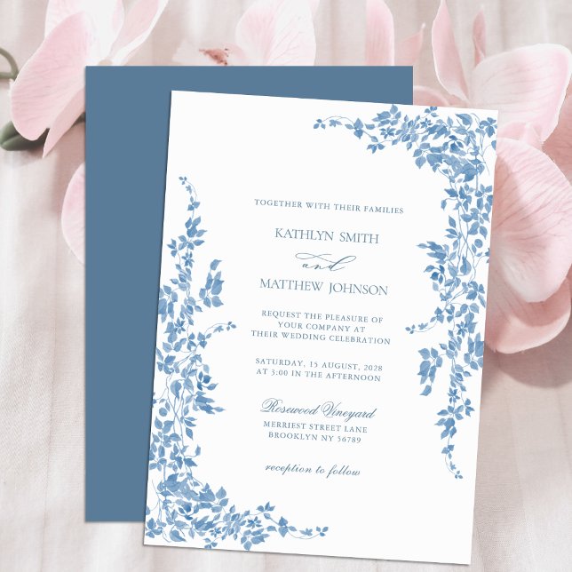 Dusty Blue Classic Vintage Blommigt Garden Wedding Inbjudningar (Skapare uppladdad)