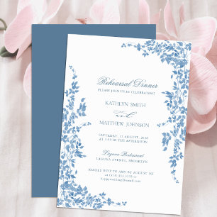 Dusty Blue Classic Vintage Blommigt Rehearsal Dinn Inbjudningar