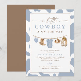 Dusty Blue Clothesline Little Cowboy Baby Shower Inbjudningar