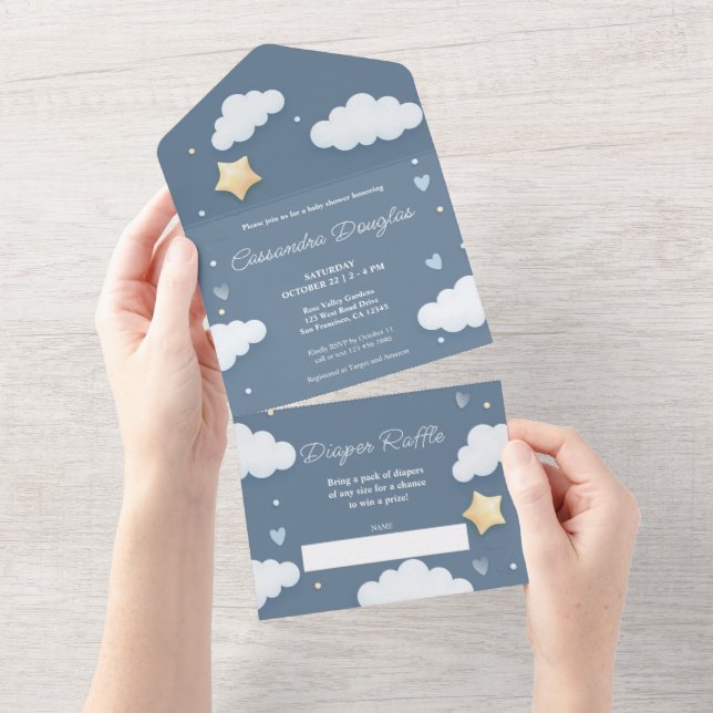 Dusty Blue Clouds Hej Baby Shower (Tearaway)