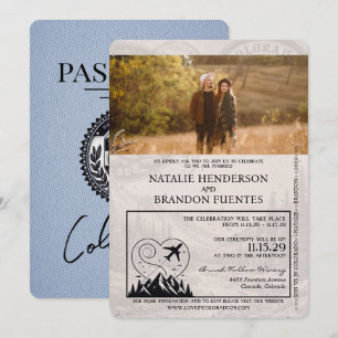 Dusty Blue Colorado Passport Bröllop Inbjudningar