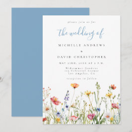 Dusty Blue Colorful Rustic Wildflower Wedding Inbjudningar