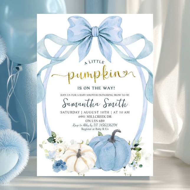 Dusty Blue Coquette Autumn Pumpkin Baby Shower Inbjudningar (Skapare uppladdad)