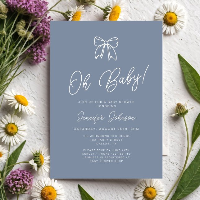 Dusty Blue Coquette Bow Boy Oh Baby Shower Inbjudningar (Dusty Blue Coquette Bow Boy Oh Baby Shower Invitation)