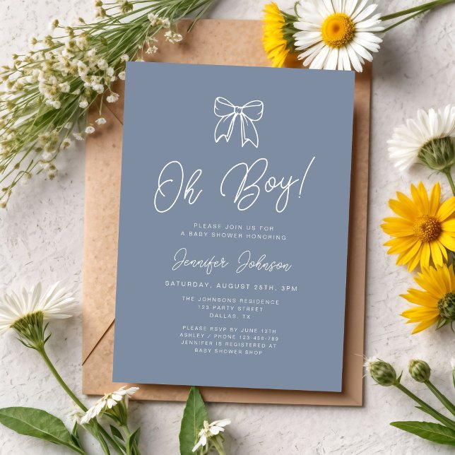Dusty Blue Coquette Bow Pojke Baby Shower Inbjudningar (Dusty Blue Coquette Bow Boy Baby Shower Invitation)