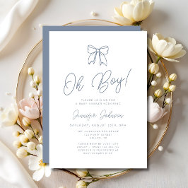 Dusty Blue Coquette Bow Pojke Baby Shower Inbjudningar