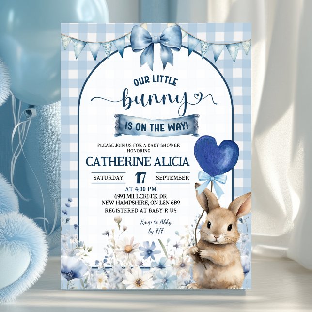 Dusty Blue Coquette Little Bunny Baby Shower Inbjudningar (Skapare uppladdad)