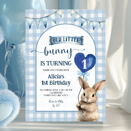 Dusty Blue Coquette Little Bunny Floral Birthday Inbjudningar