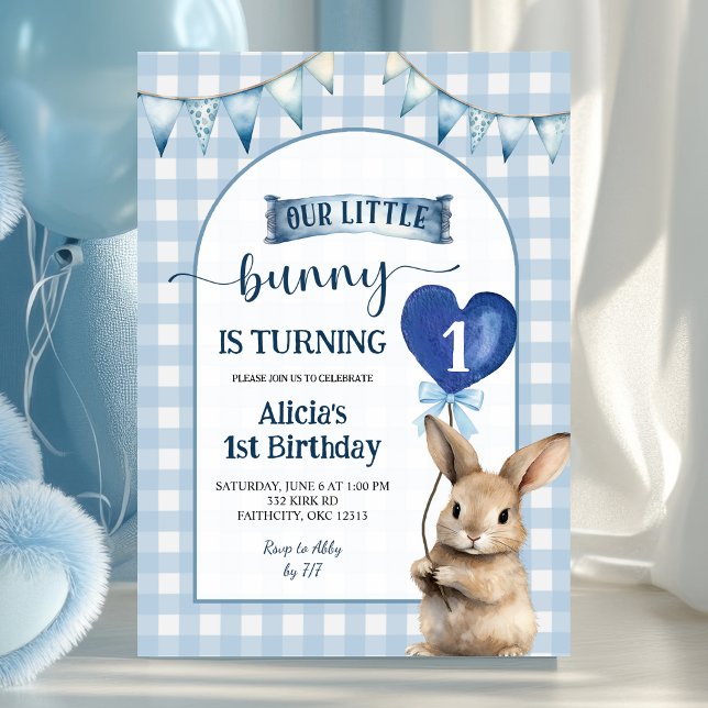 Dusty Blue Coquette Little Bunny Floral Birthday Inbjudningar (Skapare uppladdad)
