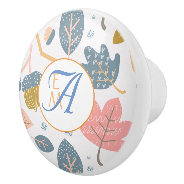 Dusty Blue Coral Abstrakt Natature Monogrammed Dec Knopp (Höger)