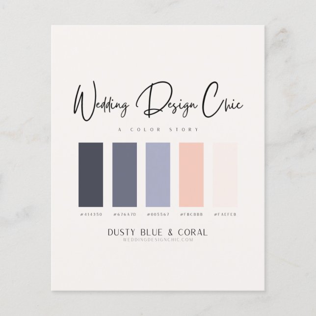 Dusty Blue Coral Färg Palette Codes Bröllop Flygblad (Framsidan)