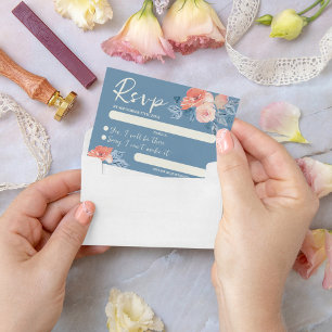 Dusty Blue & Coral Rosa Watercolor Blommigt Bröllo OSA Kort