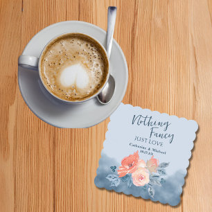 Dusty Blue & Coral Rosa Watercolor Blommigt Bröllo Underlägg Papper