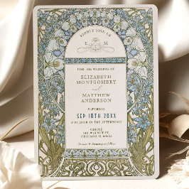 Dusty Blue Cornblomma Bröllop Art nouveau Mucha Inbjudningar