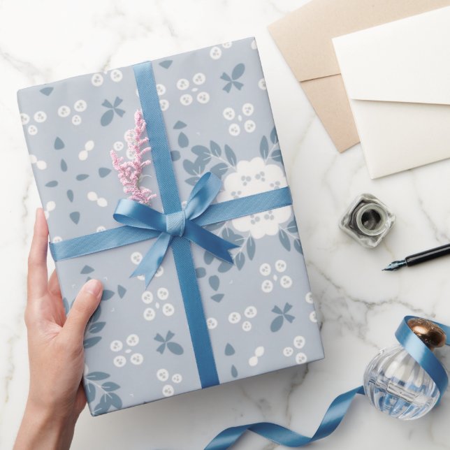 Dusty Blue Countryside Floral Seamless Presentpapper (Gifting)