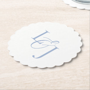 Dusty Blue Couple Initialer Monogram Bröllop Underlägg Papper
