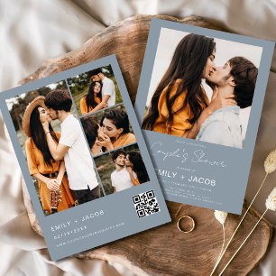Dusty Blue Couples Shower Photo QR-kod Inbjudningar