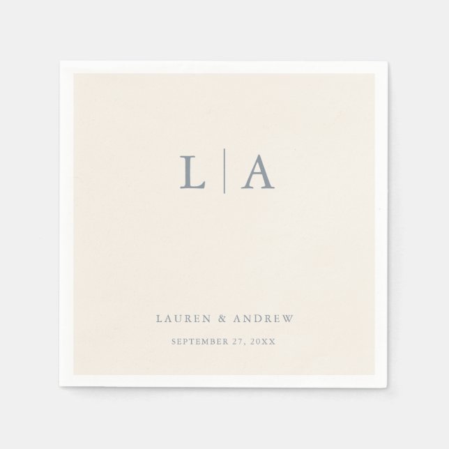 Dusty Blue & Cream Beige Monogram Elegant bröllop Pappersservett (Framsidan)