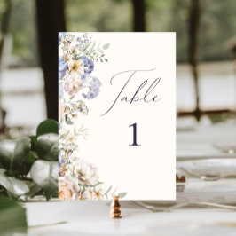 Dusty Blue Cream Blommigt Bordsnummer
