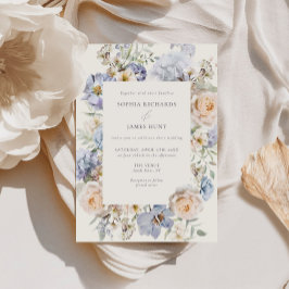 Dusty Blue Cream Blommigt Bröllop Inbjudningar