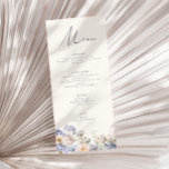 Dusty Blue Cream Blommigt Bröllop Meny<br><div class="desc">Det här menykortet i bröllop har en vattenfärgsdesign med elegant blommor i varierande skuggor av dammblått och grädde.</div>