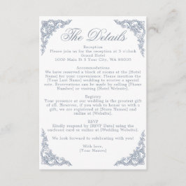 Dusty Blue Crest Monogram Regal Scrollwork Bröllop Tilläggskort