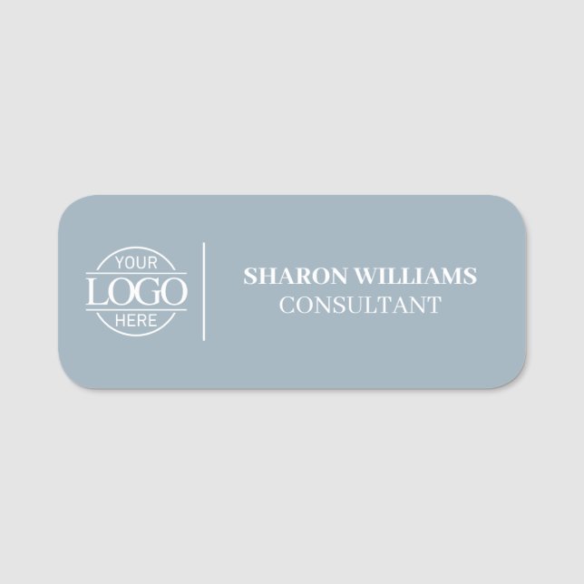 Dusty Blue Custom Business Logo Employee Magnetic Namnbricka (Framsida)