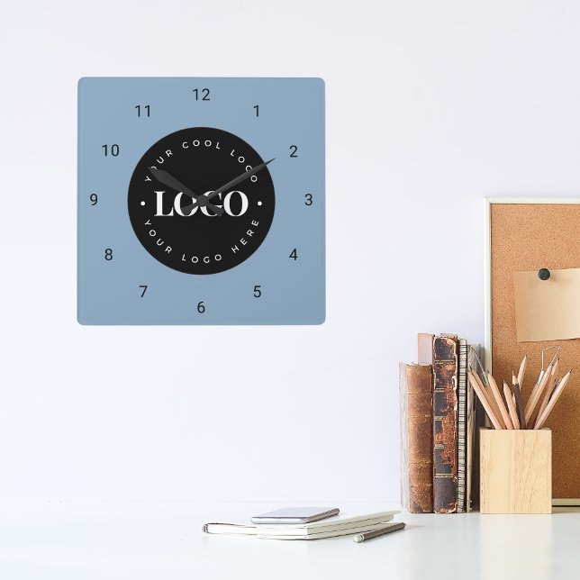 Dusty Blue Custom Logo Business Company Office Fyrkantig Klocka (Skapare uppladdad)