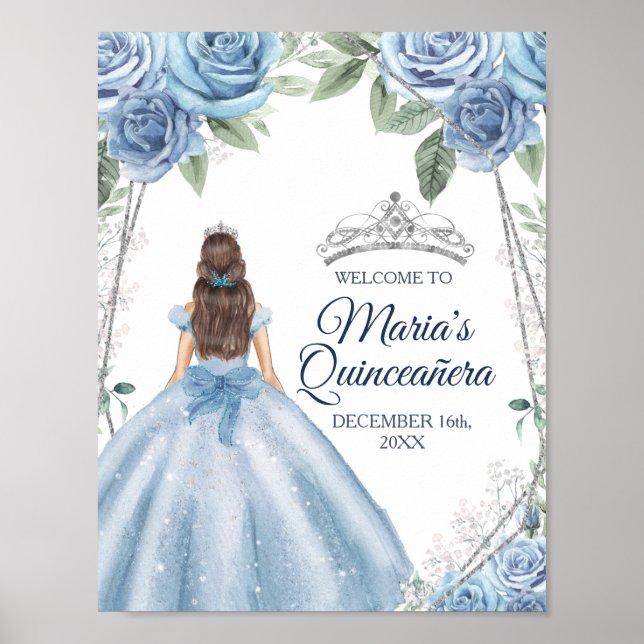 Dusty Blue Dacks Quinceañera Krona Birthday Poster (Framsidan)