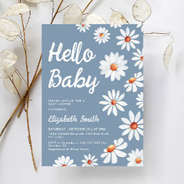 Dusty Blue Daisy Baby Shower Inbjudningar