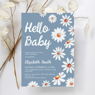 Dusty Blue Daisy Baby Shower Inbjudningar