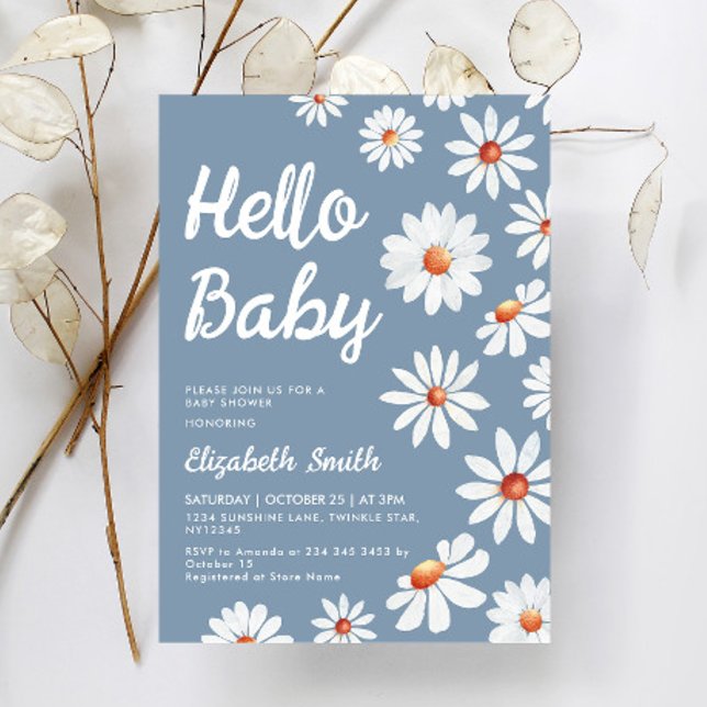 Dusty Blue Daisy Baby Shower Inbjudningar (Skapare uppladdad)