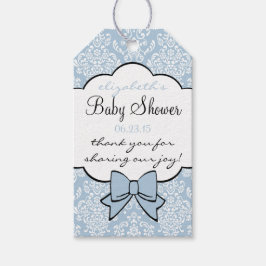 Dusty Blue Damask Baby Shower Guest Favest Favorit Presentetikett