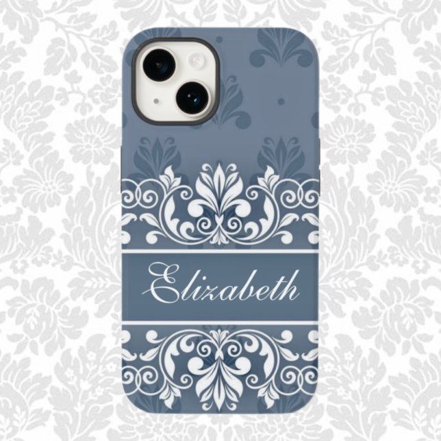 Dusty blue Damask swirl namn Fodral-Mate iphone ca (Skapare uppladdad)