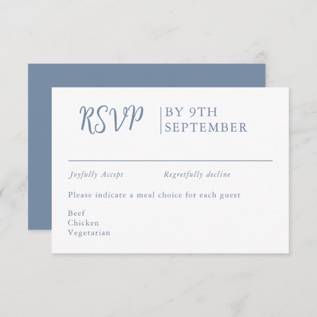 Dusty blue Decorative Bröllop Calligraphy OSA Kort (Fram/baksida)