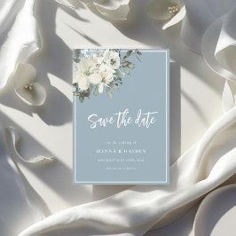 Dusty Blue Delicate Floral Save The Date Card Spara Datumet
