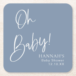 Dusty Blue / Denim Blue Oh Baby Shower Underlägg Papper Kvadrat