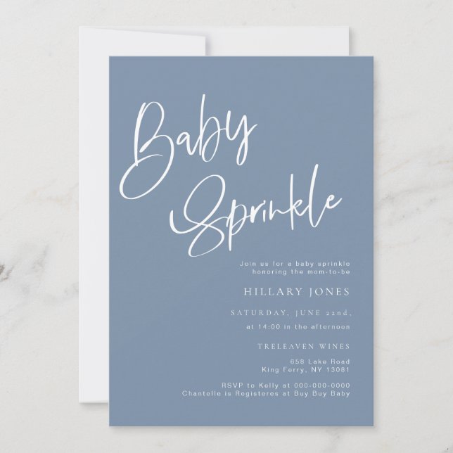 Dusty Blue Denim Bohemian Baby Sprinkle-inbjudan Inbjudningar (Framsida)