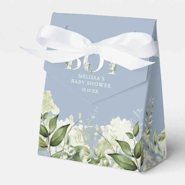 Dusty Blue Det är en pojke Greenery Blad Babyfiran Presentaskar (Framsidan Sidan)