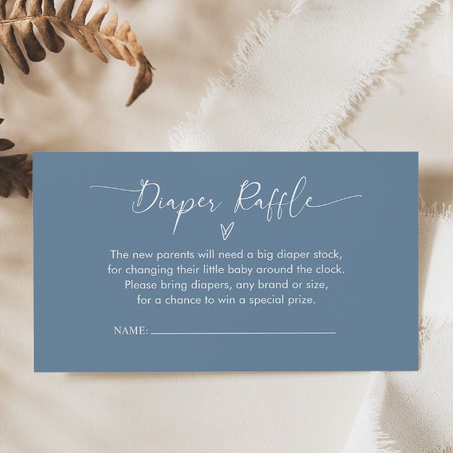 Dusty Blue Diaper Raffle Baby Shower för inmatning Visitkort (Skapare uppladdad)