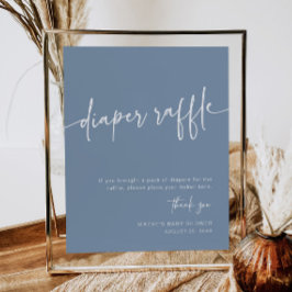 Dusty Blue Diaper Raffle Sign Boy Modern Minimal Poster