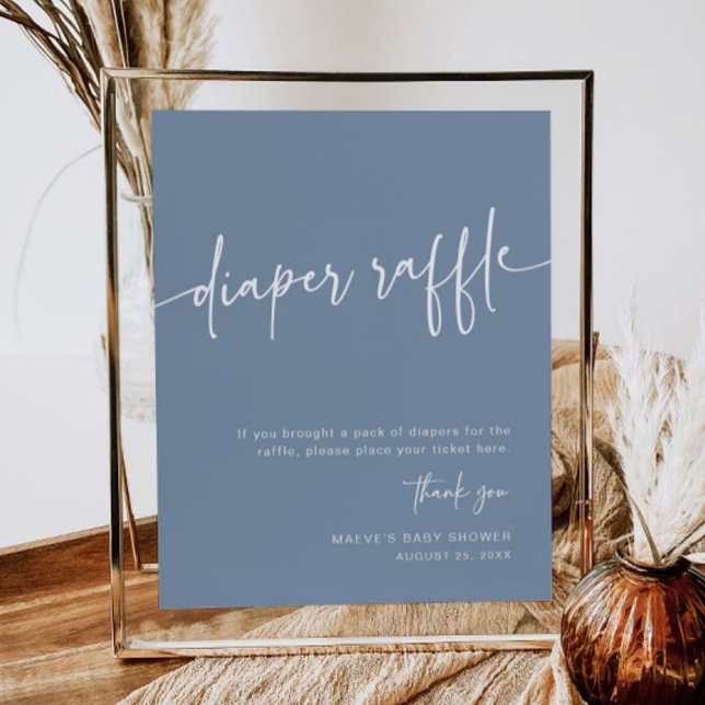 Dusty Blue Diaper Raffle Sign Boy Modern Minimal Poster (Skapare uppladdad)