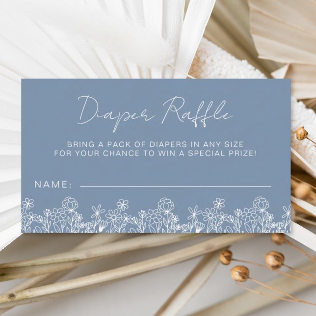 Dusty Blue Diaper Raffle Wildblomme Baby Shower Tilläggskort (Skapare uppladdad)
