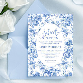 Dusty Blue Digital Floral Sweet 16 Birthday Card Inbjudningar