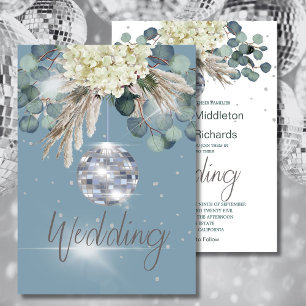 Dusty Blue Disco Boll Blommigt Elegant bröllop Inbjudningar