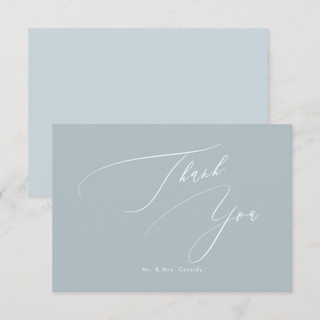 Dusty Blue DIY-färger Luxe Script Tack Kort (Fram/baksida)