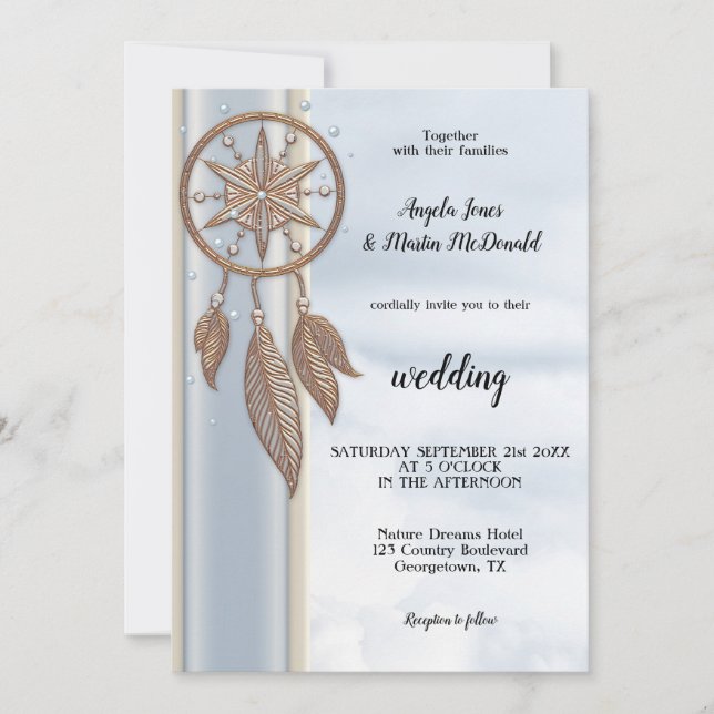 Dusty Blue Dreamcatcher Wedding-inbjudan Inbjudningar (Framsida)