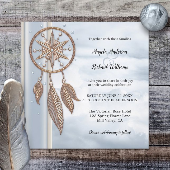 Dusty Blue Dreamcatcher Wedding-inbjudan Inbjudningar (Skapare uppladdad)