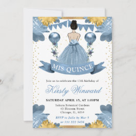 Dusty Blue Dress Brunette Princess Quinceanera Inbjudningar